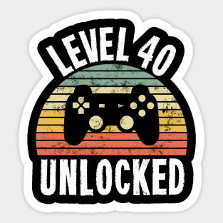 Level 40 Unlocked T-Shirt - 40th Birthday Gamer Gift - Fortieth Anniversary Gift Sticker